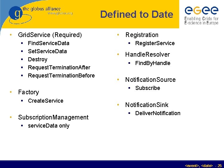 Defined to Date • Grid. Service (Required) § Find. Service. Data § Set. Service.