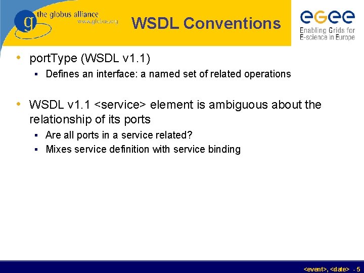WSDL Conventions • port. Type (WSDL v 1. 1) § Defines an interface: a