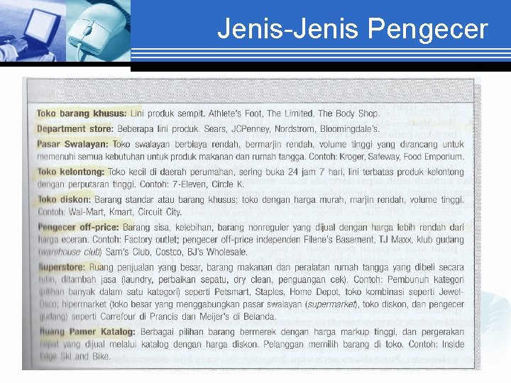 Jenis-Jenis Pengecer 