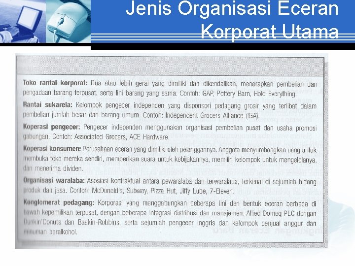 Jenis Organisasi Eceran Korporat Utama 