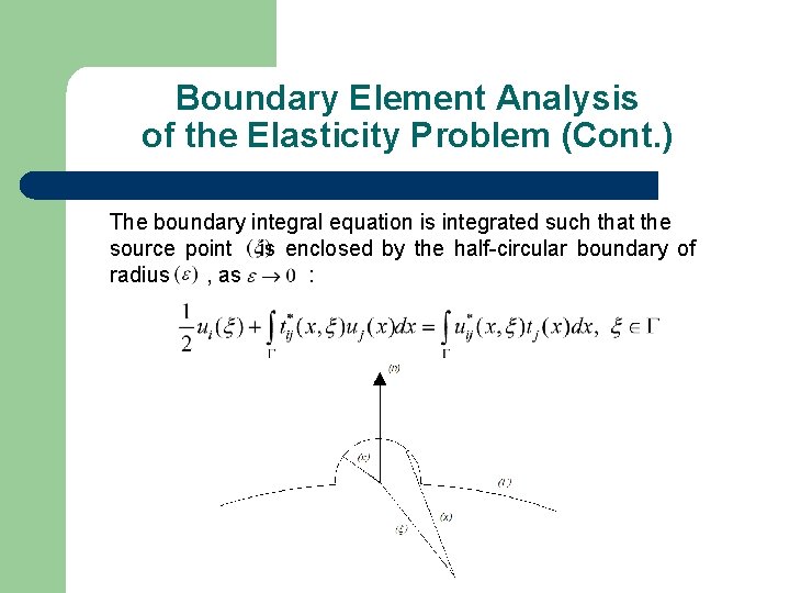 Boundary Element Analysis of the Elasticity Problem (Cont. ) The boundary integral equation is