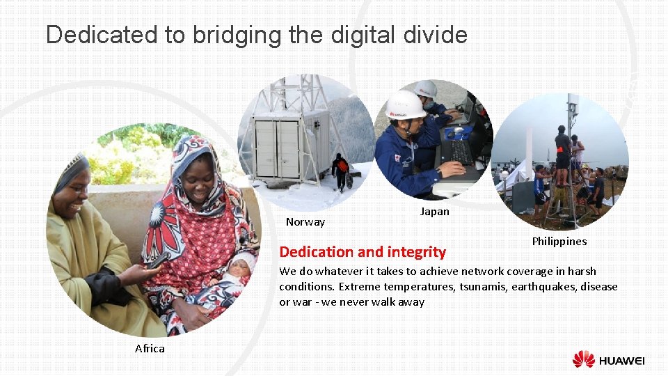 Dedicated to bridging the digital divide Norway Japan Dedication and integrity Philippines We do