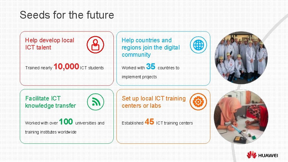 Seeds for the future Help develop local ICT talent Trained nearly 10, 000 ICT