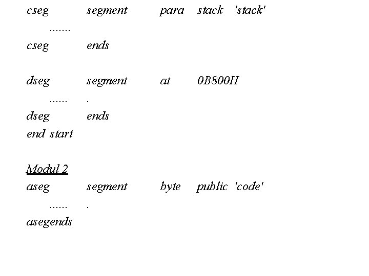 cseg segment para stack 'stack' . . . . cseg ends dseg segment. ends