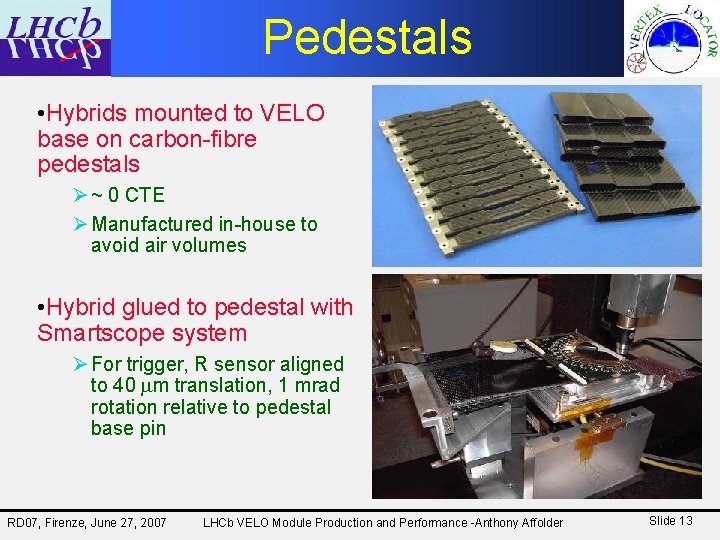 Pedestals • Hybrids mounted to VELO base on carbon-fibre pedestals Ø ~ 0 CTE