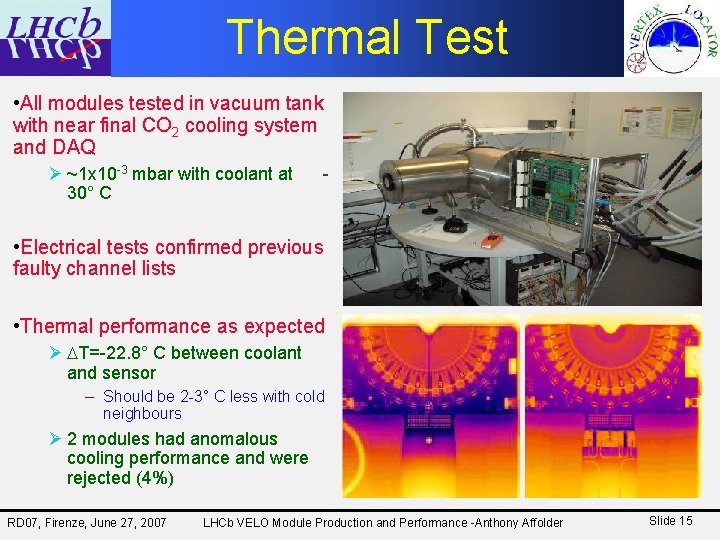 Thermal Test • All modules tested in vacuum tank with near final CO 2