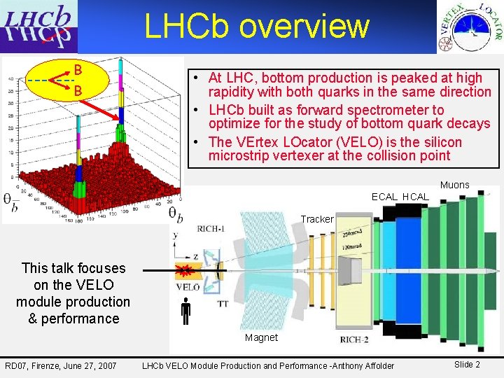 LHCb overview B B • At LHC, bottom production is peaked at high rapidity