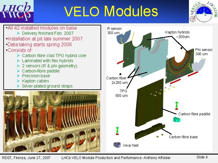 VELO Modules • All 42 installed modules on base Ø Delivery finished Feb. 2007