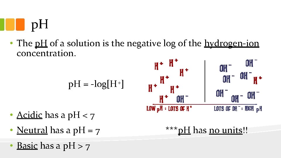p. H • The p. H of a solution is the negative log of