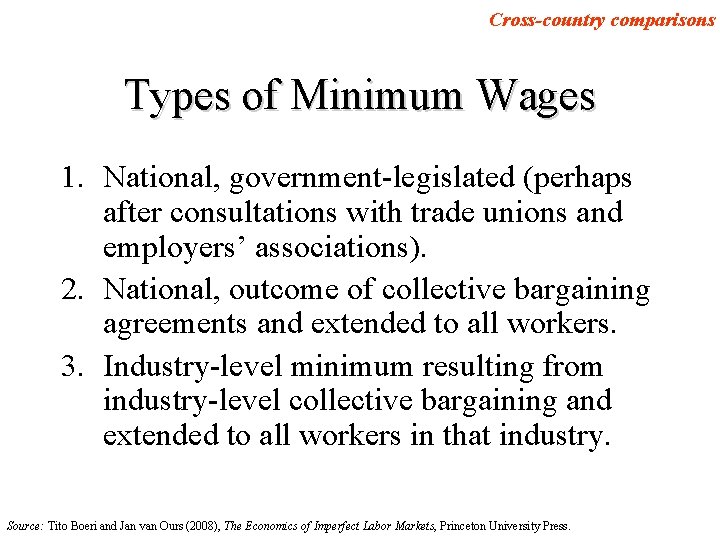 Cross-country comparisons Types of Minimum Wages 1. National, government-legislated (perhaps after consultations with trade