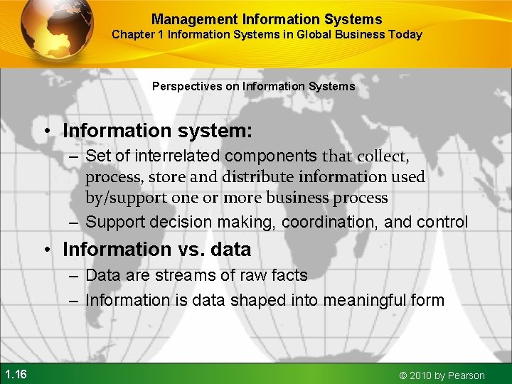 Management Information Systems Chapter 1 Information Systems in Global Business Today Perspectives on Information