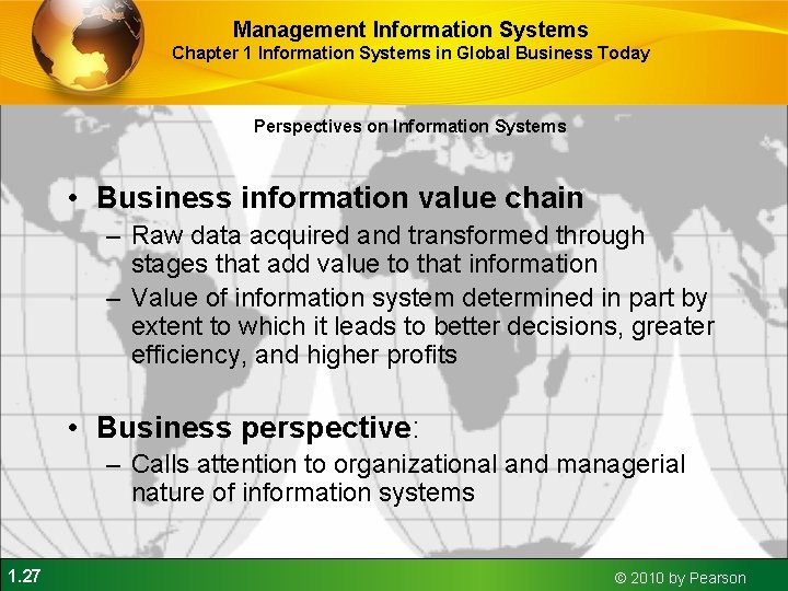 Management Information Systems Chapter 1 Information Systems in Global Business Today Perspectives on Information