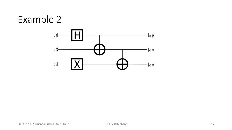 Example 2 ECE 792 (046), Quantum Comp. Arch. , Fall 2019 (c) Eric Rotenberg Example 2 ECE 792 (046), Quantum Comp. Arch. , Fall 2019 (c) Eric Rotenberg