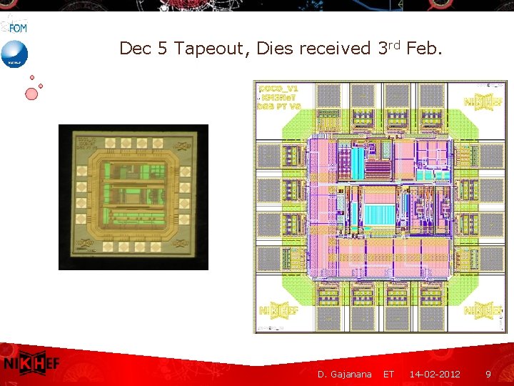 Dec 5 Tapeout, Dies received 3 rd Feb. D. Gajanana ET 14 -02 -2012