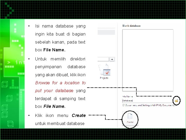  • Isi nama database yang ingin kita buat di bagian sebelah kanan, pada