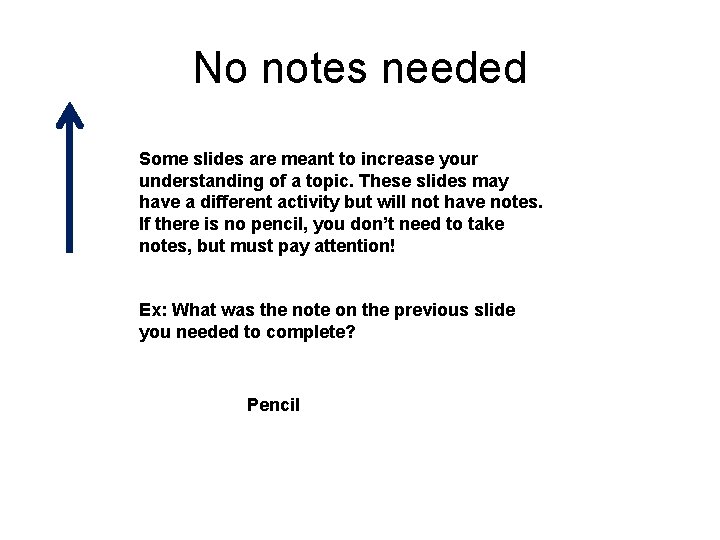 No notes needed Some slides are meant to increase your understanding of a topic.