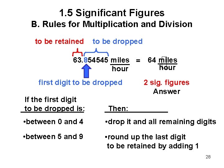 1. 5 Significant Figures B. Rules for Multiplication and Division to be retained to