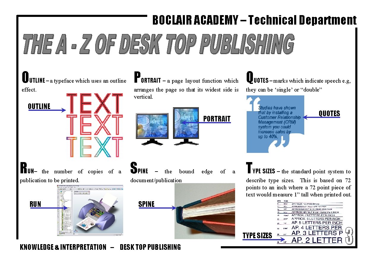 BOCLAIR ACADEMY – Technical Department OUTLINE – a typeface which uses an outline PORTRAIT