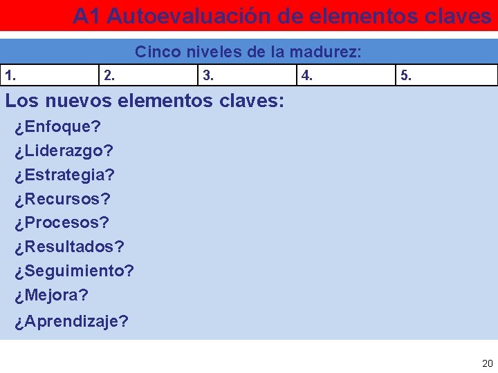 A 1 Autoevaluación de elementos claves Cinco niveles de la madurez: 1. 2. 3.