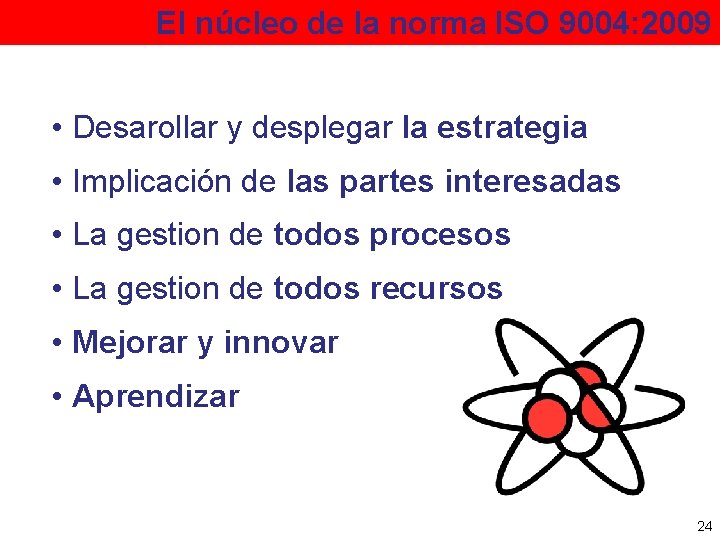 El núcleo de la norma ISO 9004: 2009 • Desarollar y desplegar la estrategia