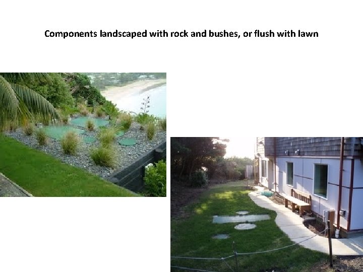 Components landscaped with rock and bushes, or flush with lawn 