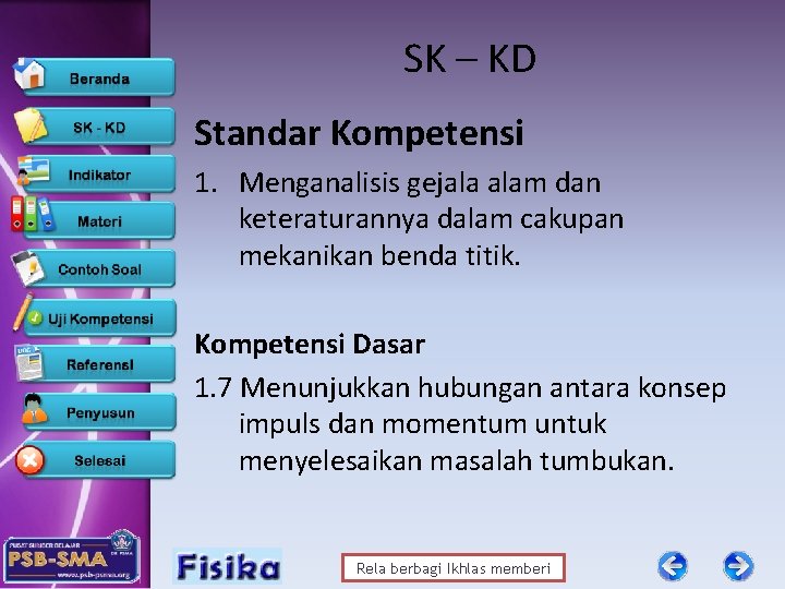 SK – KD Standar Kompetensi 1. Menganalisis gejala alam dan keteraturannya dalam cakupan mekanikan