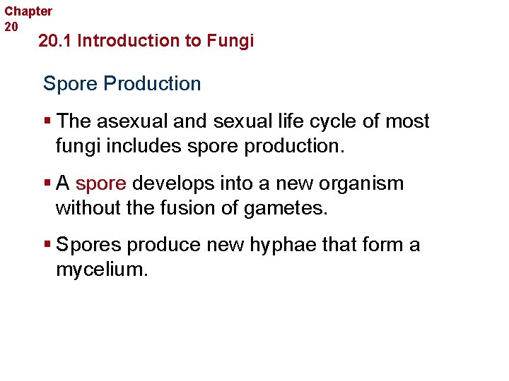 Chapter 20 Fungi 20. 1 Introduction to Fungi Spore Production § The asexual and