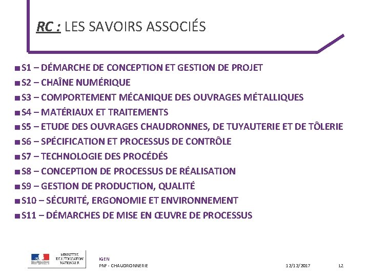 RC : LES SAVOIRS ASSOCIÉS ■ S 1 – DÉMARCHE DE CONCEPTION ET GESTION