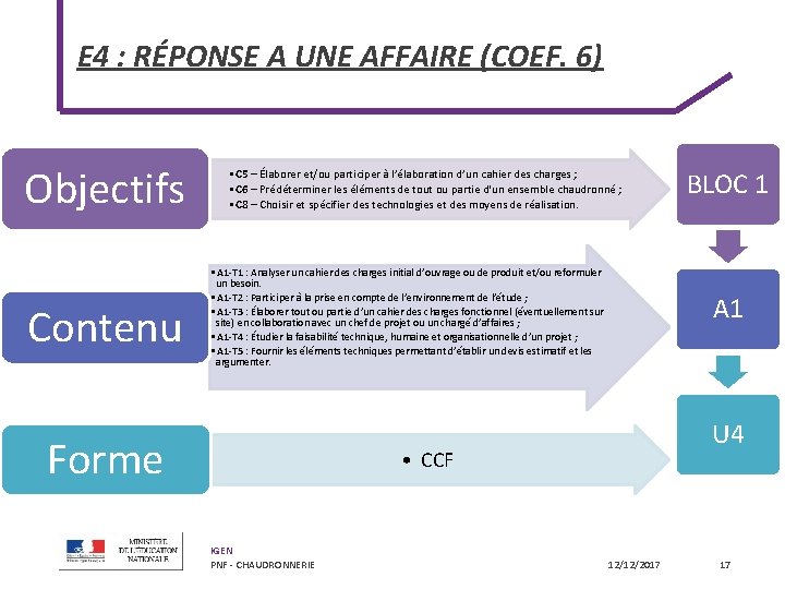 E 4 : RÉPONSE A UNE AFFAIRE (COEF. 6) Objectifs Contenu • C 5