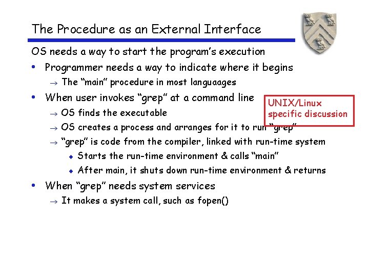 The Procedure as an External Interface OS needs a way to start the program’s