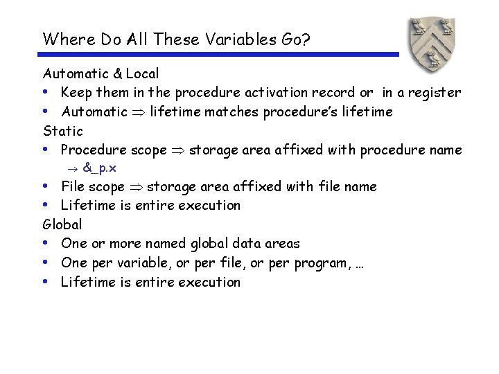 Where Do All These Variables Go? Automatic & Local • Keep them in the