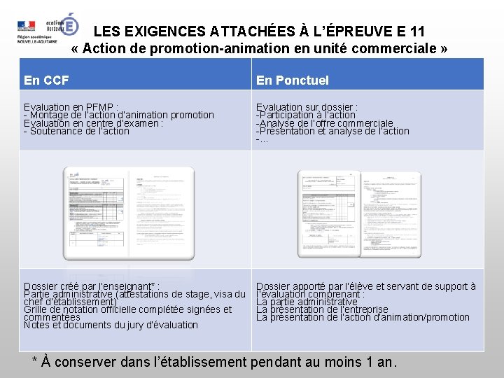 LES EXIGENCES ATTACHÉES À L’ÉPREUVE E 11 « Action de promotion-animation en unité commerciale