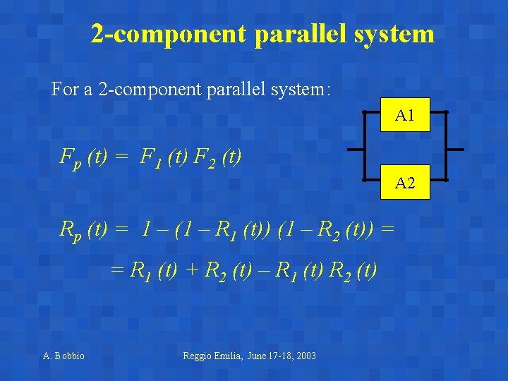 2 -component parallel system For a 2 -component parallel system: A 1 Fp (t) 2 -component parallel system For a 2 -component parallel system: A 1 Fp (t)