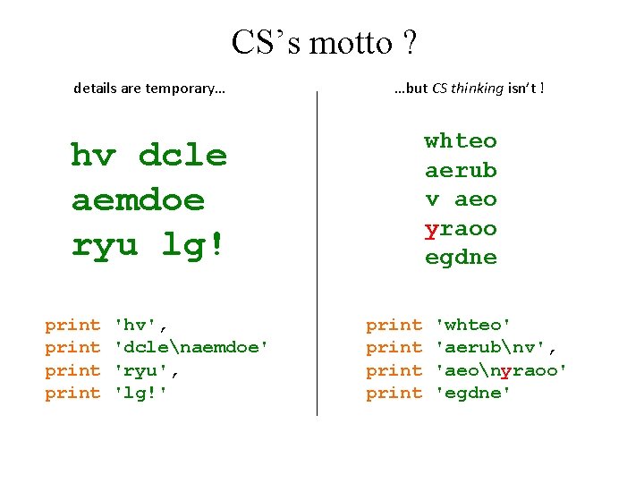 CS’s motto ? details are temporary… …but CS thinking isn’t ! whteo aerub v
