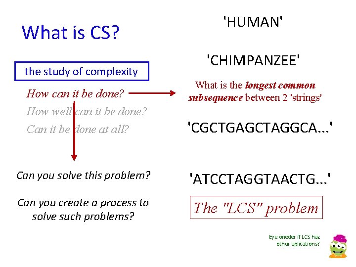 What is CS? the study of complexity How can it be done? How well