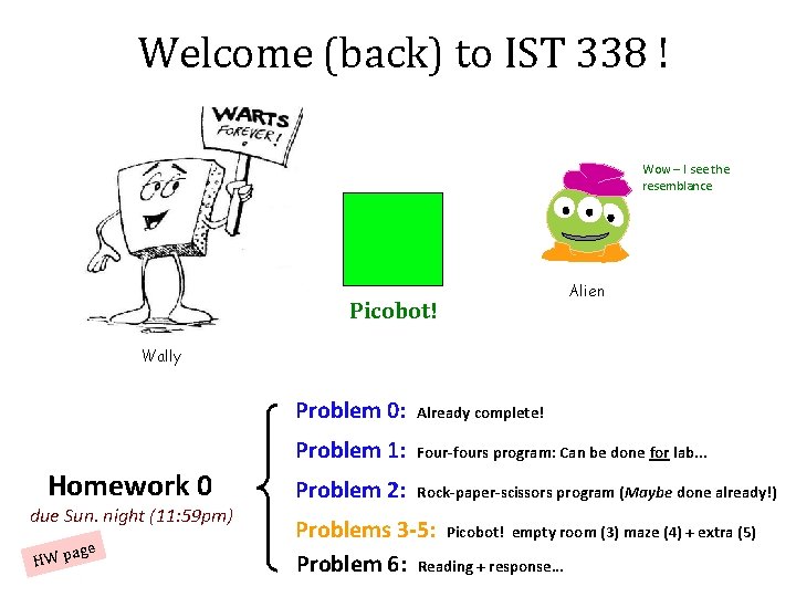 Welcome (back) to IST 338 ! Wow – I see the resemblance Picobot! Alien