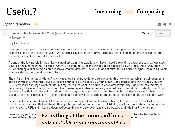 Useful? Consuming Everything at the command line is automatable and programmable… Composing 