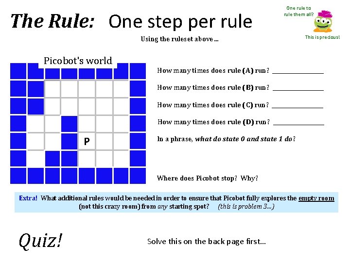 The Rule: One step per rule One rule to rule them all? Using the