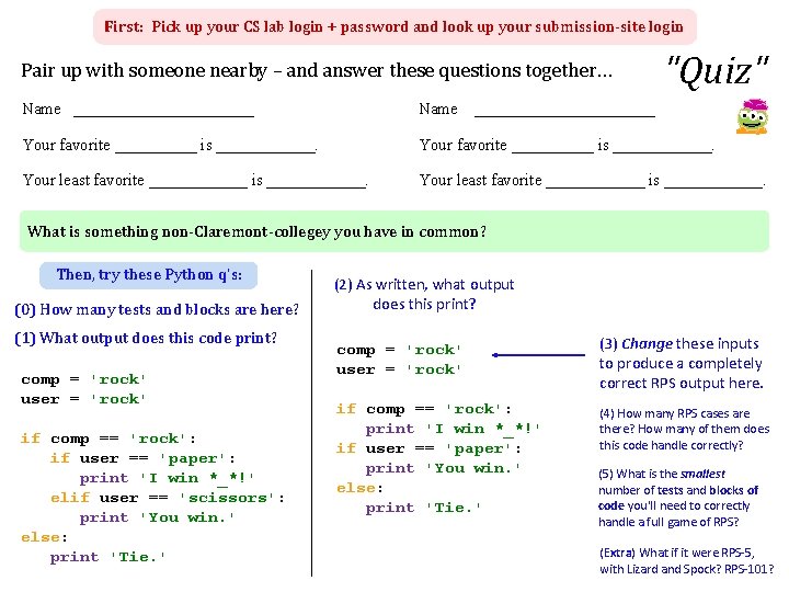 First: Pick up your CS lab login + password and look up your submission-site