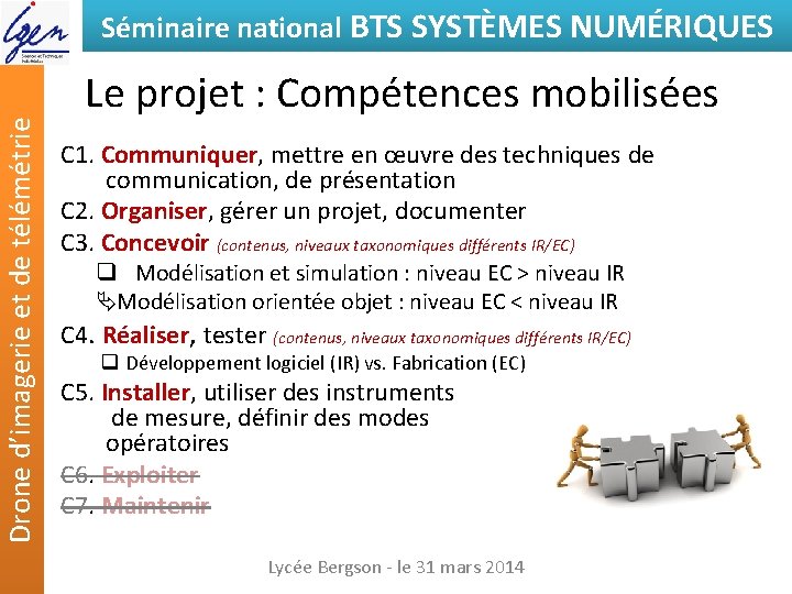 Drone d’imagerie et de télémétrie Séminaire national BTS SYSTÈMES NUMÉRIQUES Le projet : Compétences