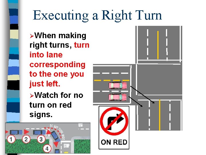 Executing a Right Turn ØWhen making right turns, turn into lane corresponding to the