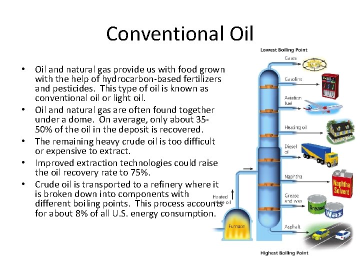 Conventional Oil • Oil and natural gas provide us with food grown with the