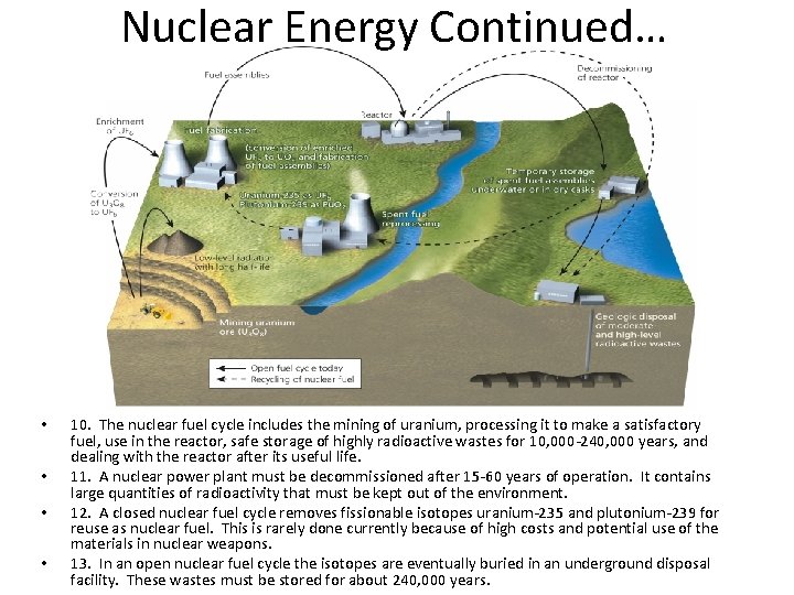 Nuclear Energy Continued… • • 10. The nuclear fuel cycle includes the mining of