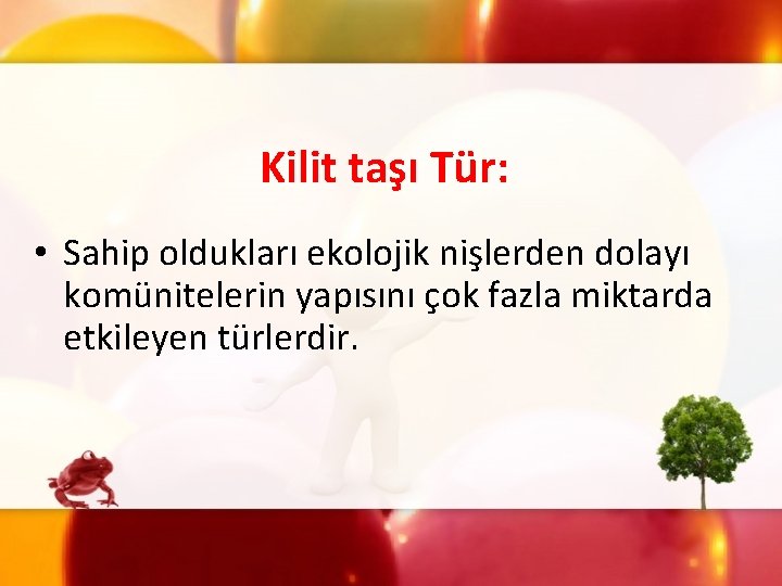 Kilit taşı Tür: • Sahip oldukları ekolojik nişlerden dolayı komünitelerin yapısını çok fazla miktarda