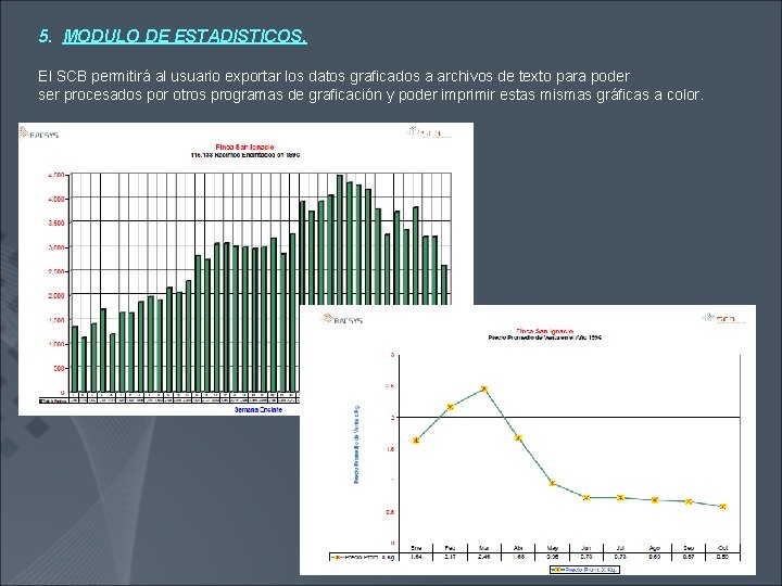 5. MODULO DE ESTADISTICOS. El SCB permitirá al usuario exportar los datos graficados a