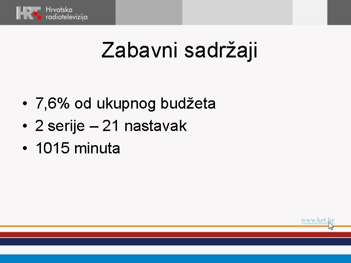 Zabavni sadržaji • 7, 6% od ukupnog budžeta • 2 serije – 21 nastavak