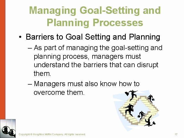 Managing Goal-Setting and Planning Processes • Barriers to Goal Setting and Planning – As