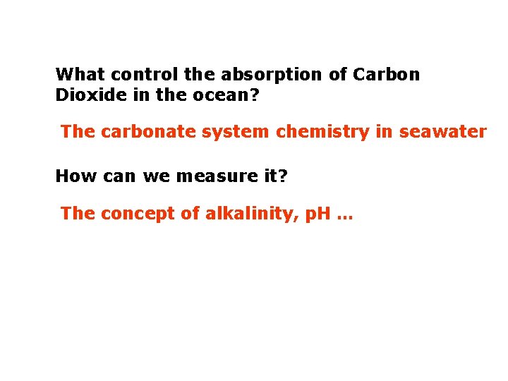 What control the absorption of Carbon Dioxide in the ocean? The carbonate system chemistry