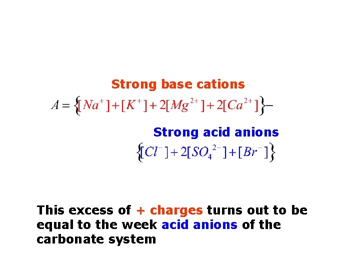 Strong base cations Strong acid anions This excess of + charges turns out to