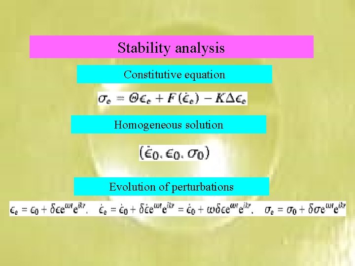 Stability analysis Constitutive equation Homogeneous solution Evolution of perturbations 